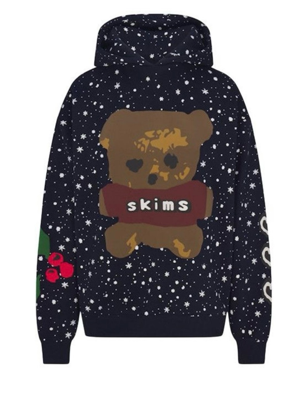 SKIMS Navy Starry Hoodie with Brown Teddy and Red Banner